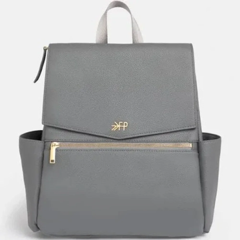 Freshly Picked Classic Diaper Bag Backpack Grey Vegan Leather Gold Hardware